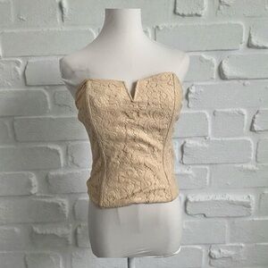 Vintage Nude Lace Bustier Corset Top • Strapless Sweetheart • Y2K Coquette xs
